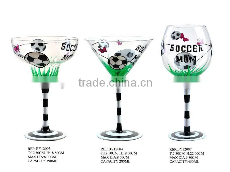 glass wine bottle hand-painted soccer