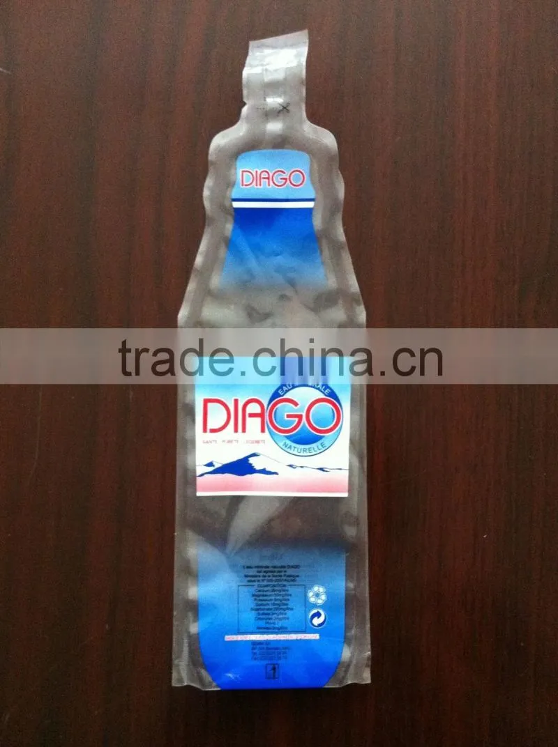 Biodegradable eco-friendly bottle shaped pouch for mineral water