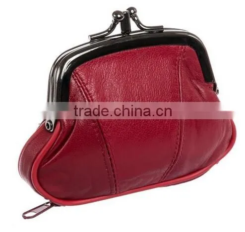 Factory Supplier Womens Leather Kiss Lock Coin Purse Fashion Coin Case
