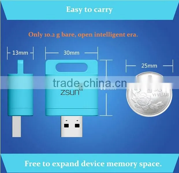 zsun WiFi Card Reader TF MicroSD USB 2.0 Flash Drive for PC Tablet Phone