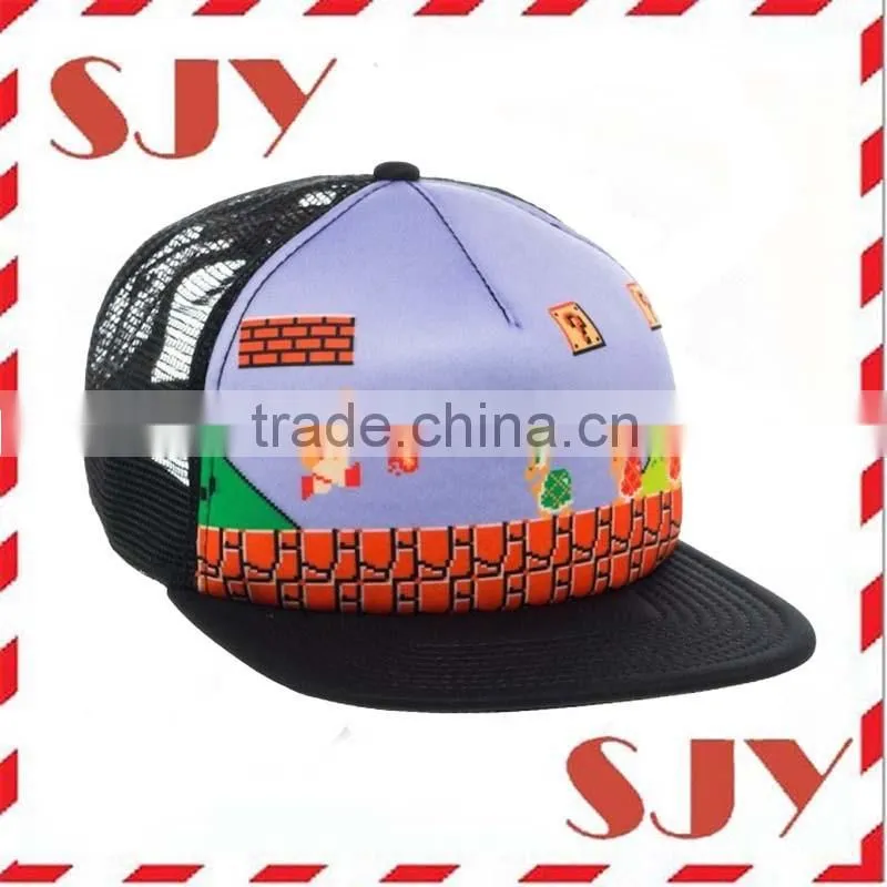 Flat Billed Trucker Cap With Mesh Back M L XL Adjustable Hat