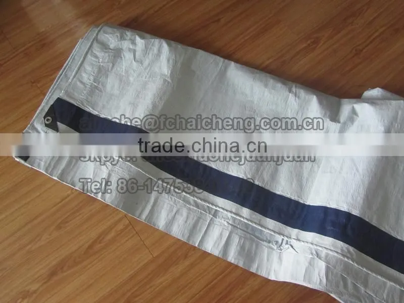 waterproof and reinforced HDPE Tarpaulin cover with black reinforced bands