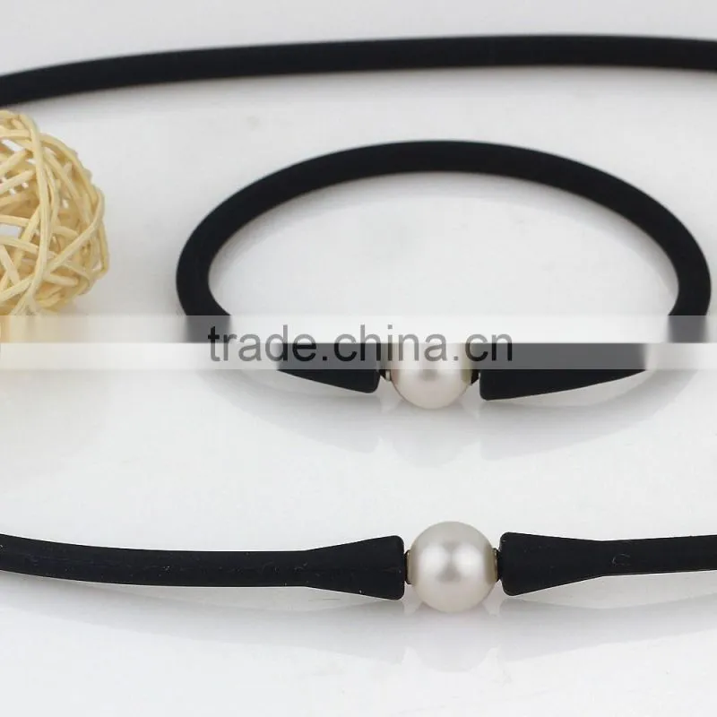 10mm AAA white elestic leather round real culture pearl jewelry set