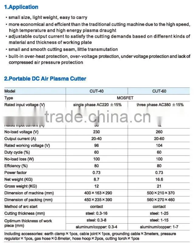 CNC Inverter DC Air Plasma cutting machine metal cutting
