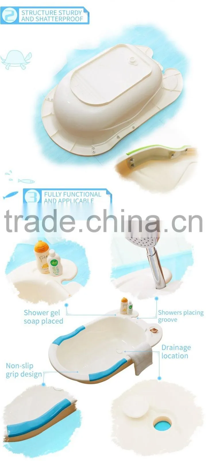 Plastic baby bathtub, large baby spa bathtub, baby plastic bathtub