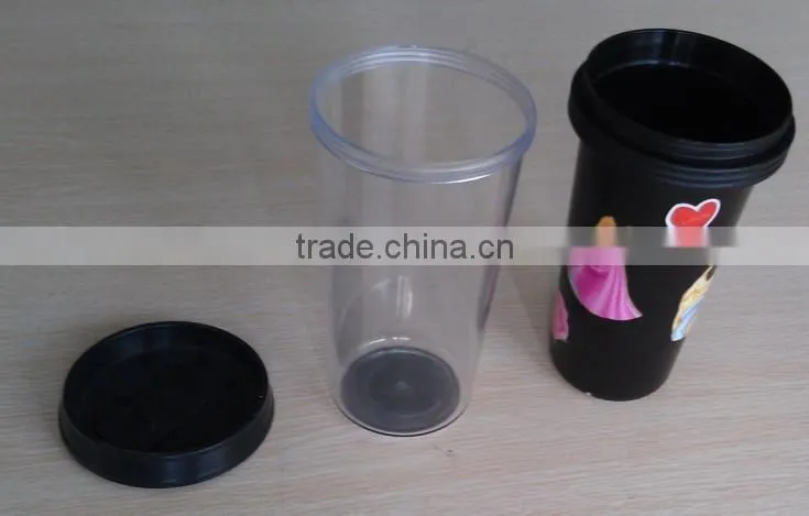 16 oz double wall plastic travel mug with cover paper
