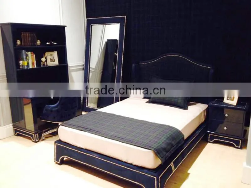 Modern style kids bookcase with study computer table, dark blue boys children writhing table and chair set - BF07-70339
