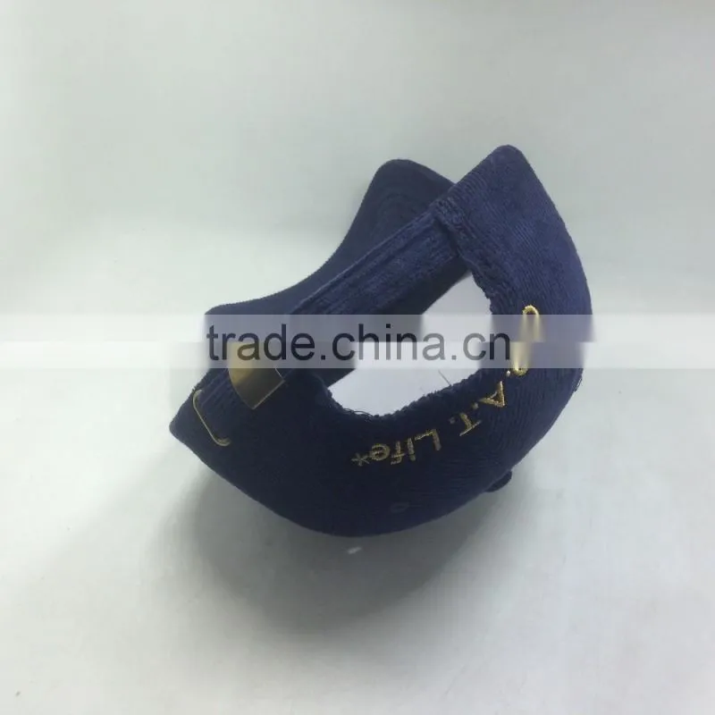 100% Corduroy Fabric Dad Cap Gold Metal Thread Embroidery Baseball Hat