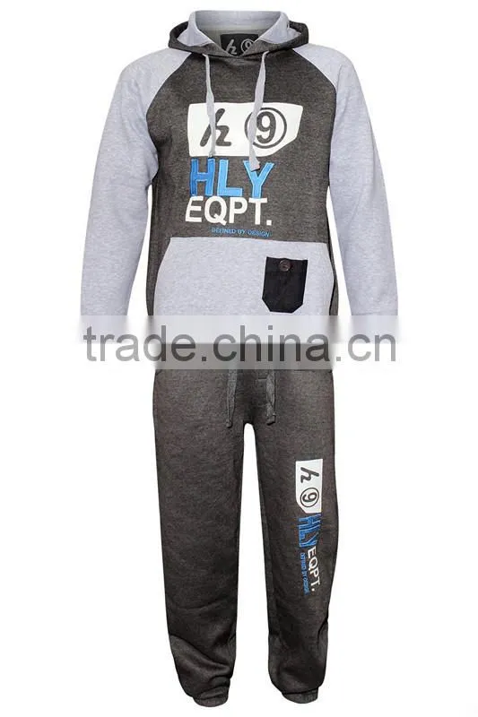 Mens Fleece Print Detailed Hooded Top Bottom Warm Up Jogging Tracksuit