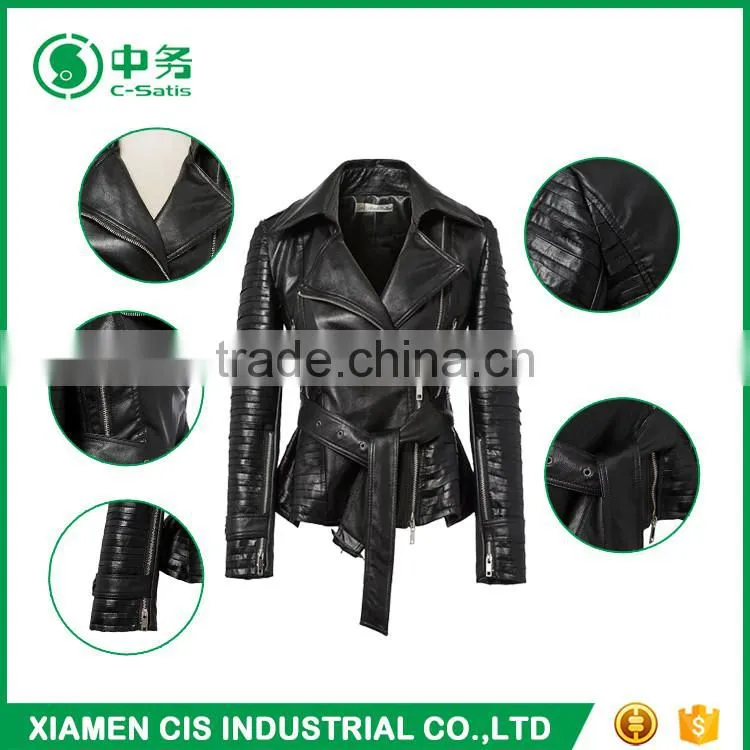 Custom Brand Fashion Fancy Slim Fit Women Black Sexy Leather Jacket