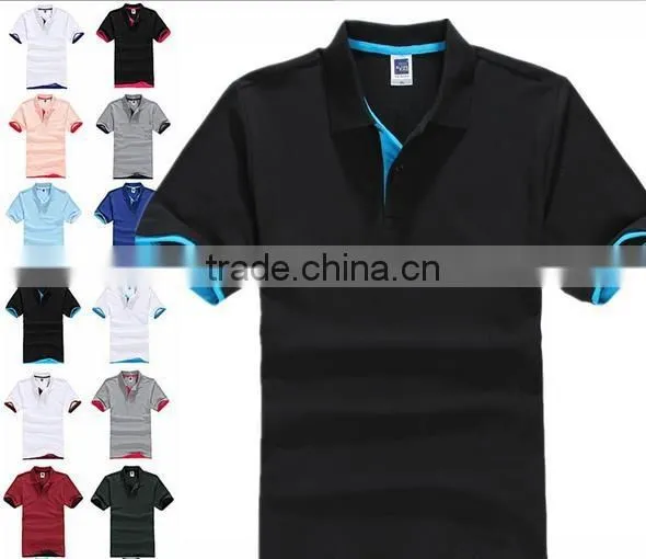 blank t shirt beaded cotton double color collar polo shirt 195g CVC materials polo t shirt for men