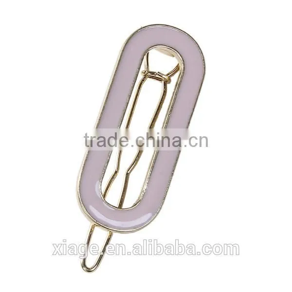 Fashion Popular Rectangle Gold Plated Pink Enamel Woman Hair Clip