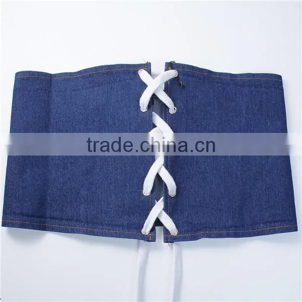 Denim Belt Waistband White Deep Blue Size L