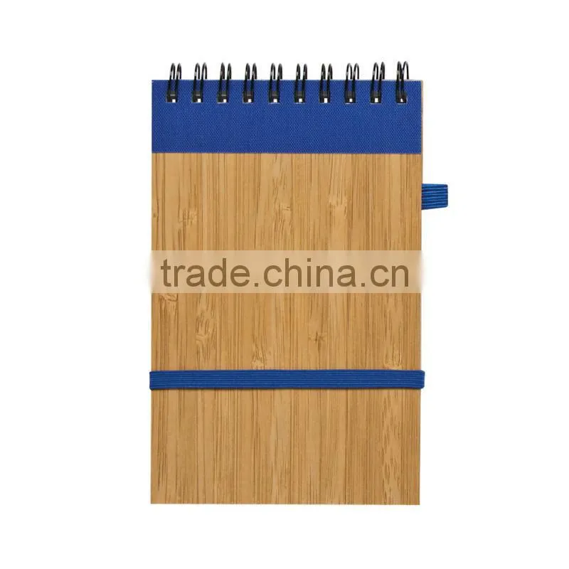 Wooden cover spiral notebook 70grams 70sheets 9*14cm with elasticity with recycle paper pen