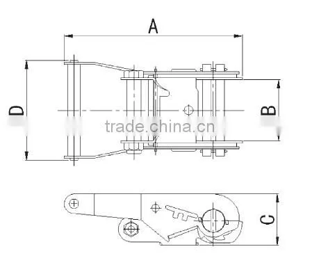 with 2" plastic handle, zinc plated ratchet for lashing belt