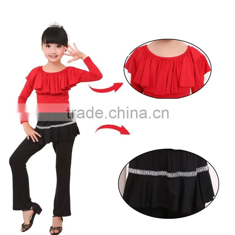 Kids Gymnastics Dance Tops And Pants Suit Children Girls Lotus Leaf Collar Latin Dance Costume
