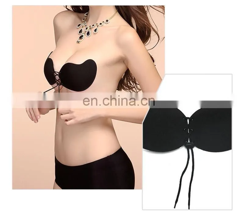 Fashion Solid color Women Lady Silicone Bra Self Adhesive Front Closure Strapless Push Up Invisible Backless Bra Underwear