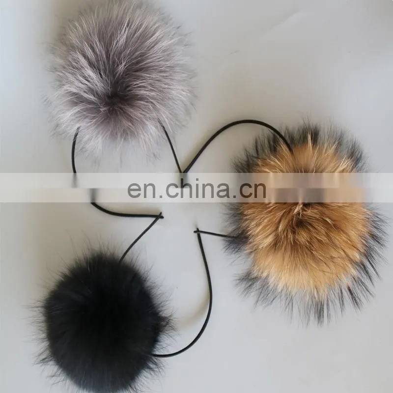 Natural color jumbo raccoon fur pompom accessory hairband hair hoop