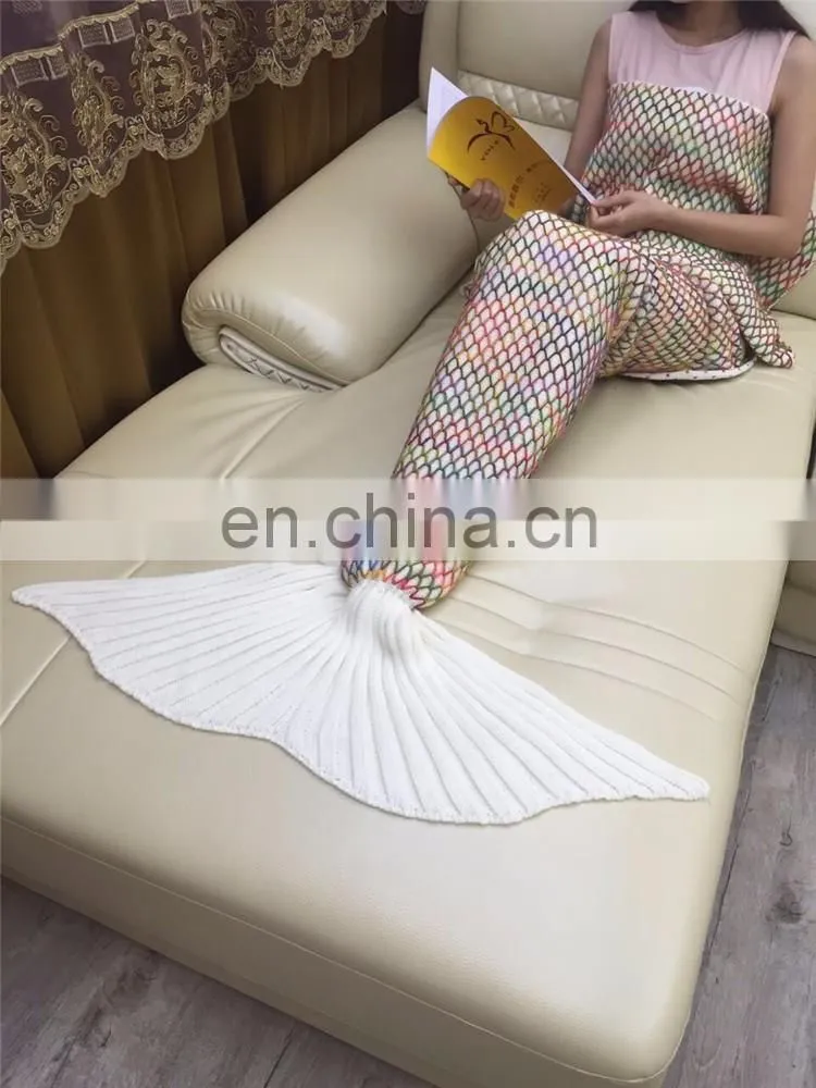 Manufacture Fashion Cute Christmas gift knit throw soft blanket mermaid tail blanket for Adult Kids