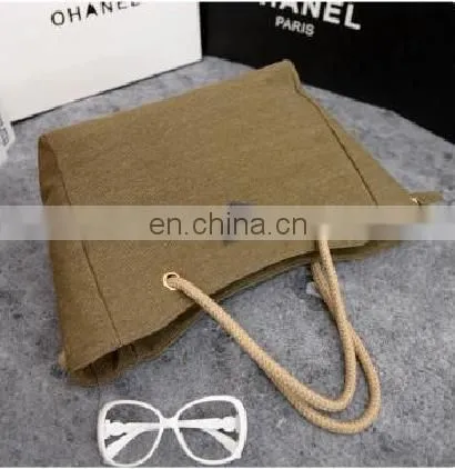 Korea Fashion Shoulder Bag Linen Cotton Ladies Handbag With Hemp Rope In Stock