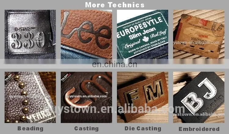 Custom thin cow skin hot stamping embossed pattern die cut shape leather label