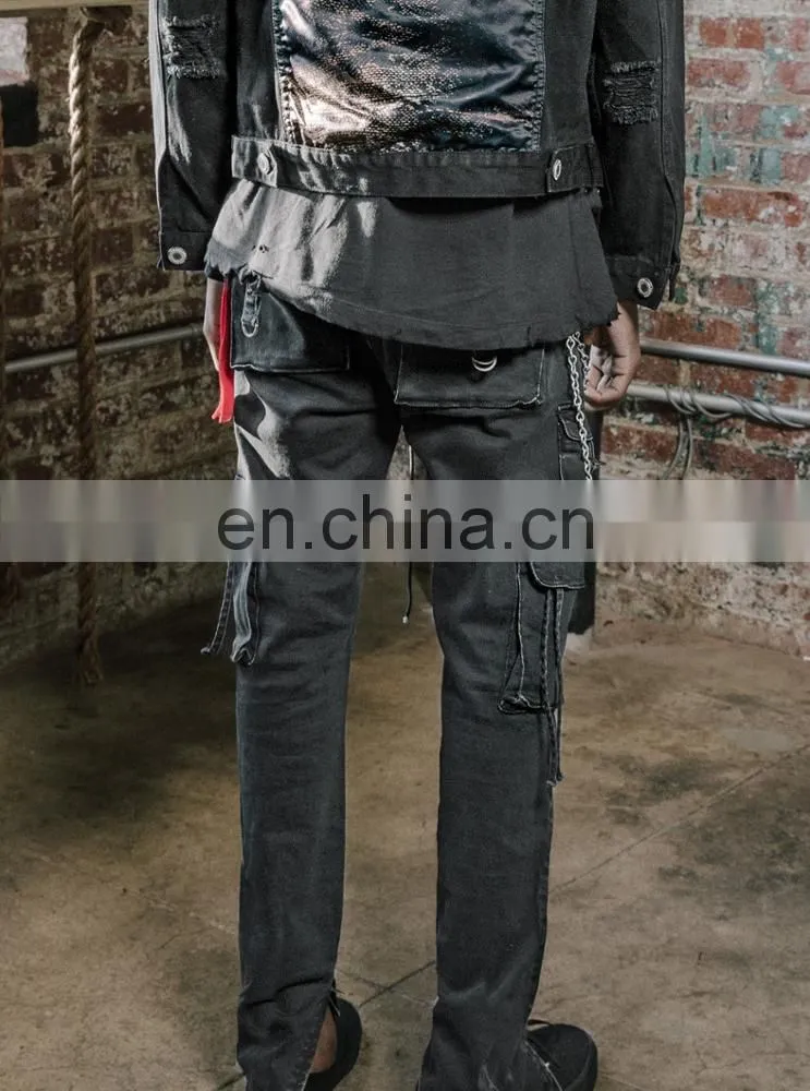 DiZNEW Black Denim D Cargo Jeans For Men