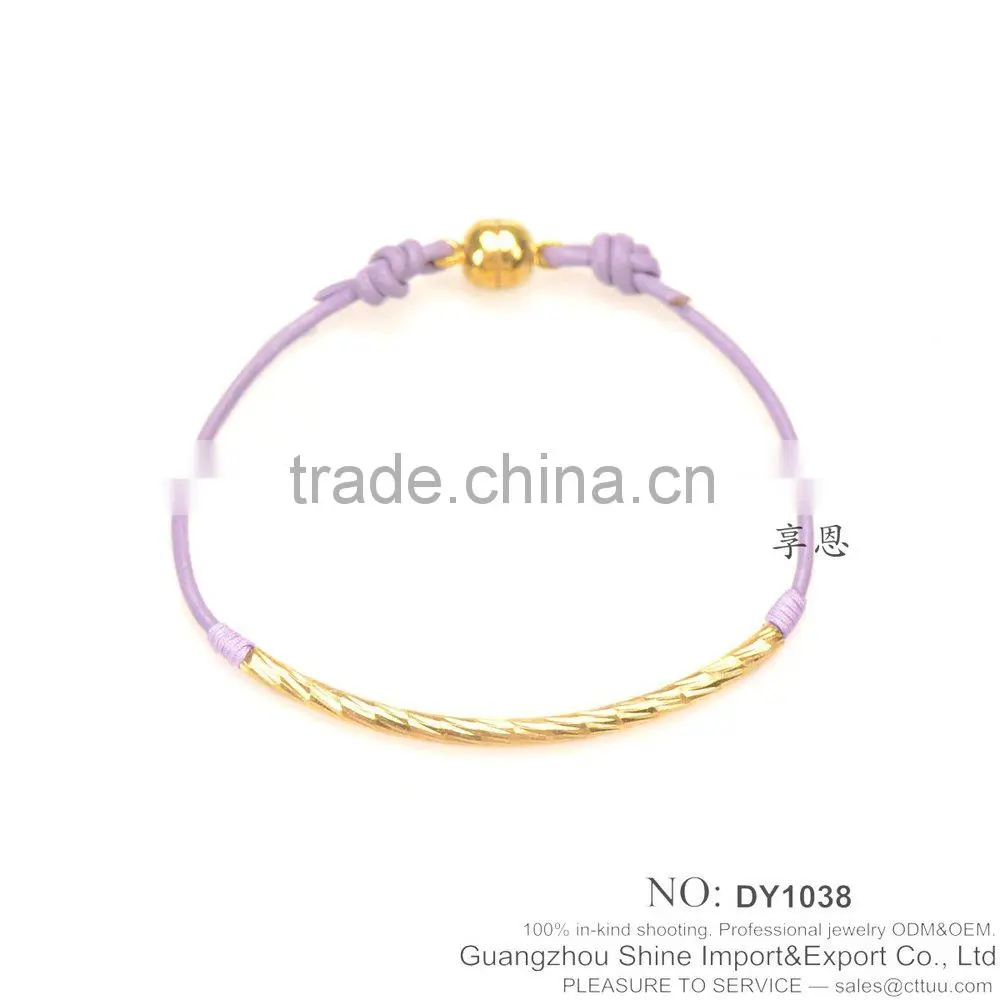 Genuine leather string with copper pipes bracelet hot sale brass jewelry