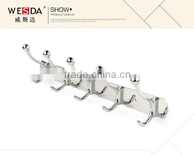 Wesda zinc alloy bathroom accessories decorative stainless steel coat hook for towel 831