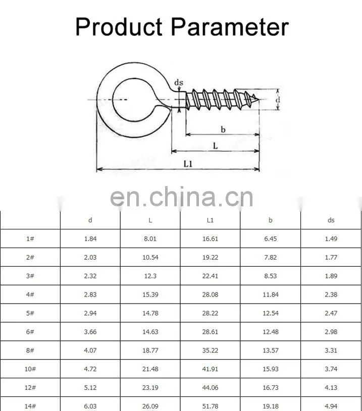 Plating zinc self-drilling hook screw CSK Hook Eye Screw Bolt Lag Screw