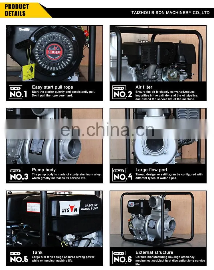 BISON CHINA 7.5 HP 4inch Gasoline Water Pump For Irrigation WP40 Water Pumping Machine