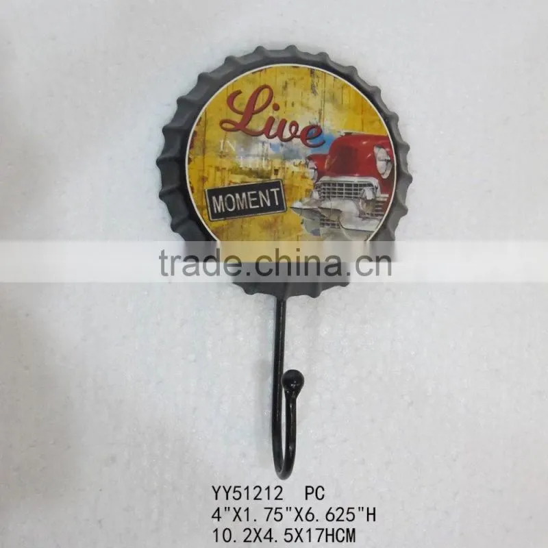 Antique route 66 beer cap metal wall single hook, factory cheap metal hook