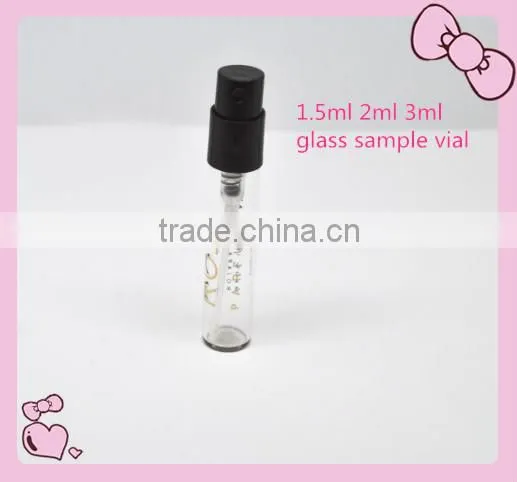 1.5ml 2ml 3ml travel fragrance oil glass atomizer,glass sample vial with plastic pump sprayer