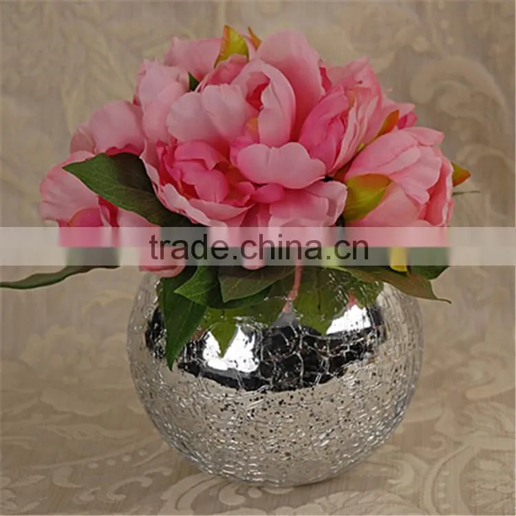 Crackle Mirror Ivy Bowl Silver / Glass Candle Holder / Glass Vase For Flower / Wedding & Home Decor