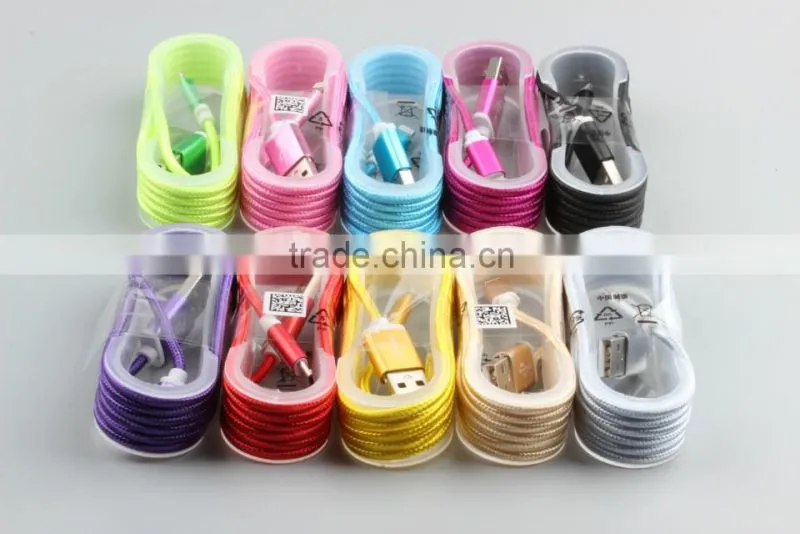 Colorful RoHS approved 1m Nylon braided flat micro usb cable