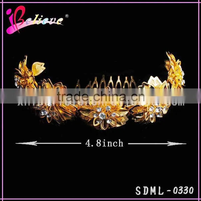 Elegant indian gold hair accessories headband, diamond flower hairbands for ladies