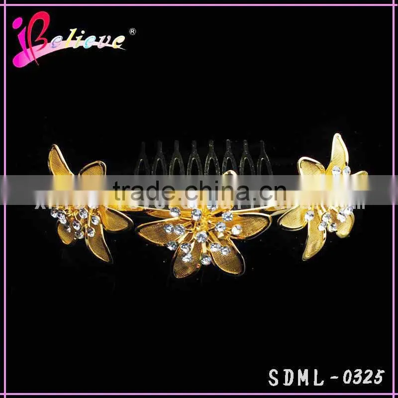 Hot sale indian flower hair accessories,gold plated hair accessories hair comb with diamond