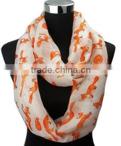 205 Foreign Trade New Loop Shawl Cute Animal Fox Print Women Fashion Scarf