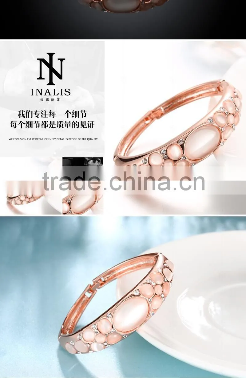 Fashion 18K Gold Plated Metal Opal Gemstone cuff Bracelet