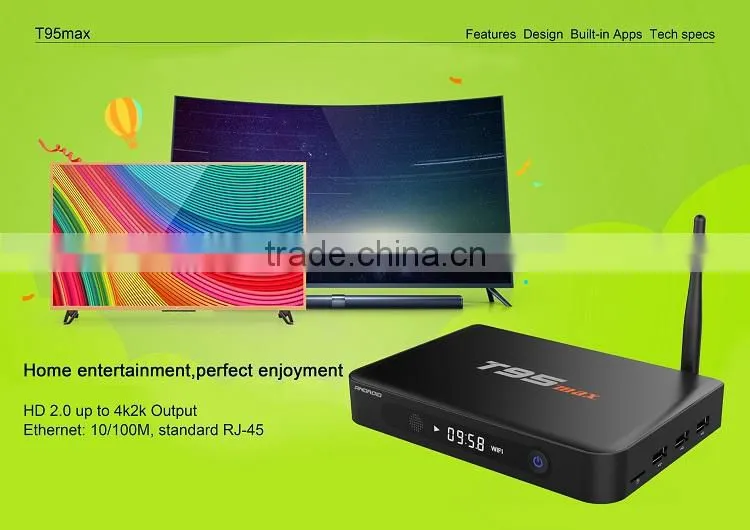 T95MAX 1000M network kodi 16.0 2G ROM 16G RAM miracast android5.1 tv box with wifi antenna
