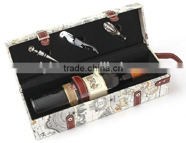 Multifunction High Quality Map pattern portable leather wine carrier
