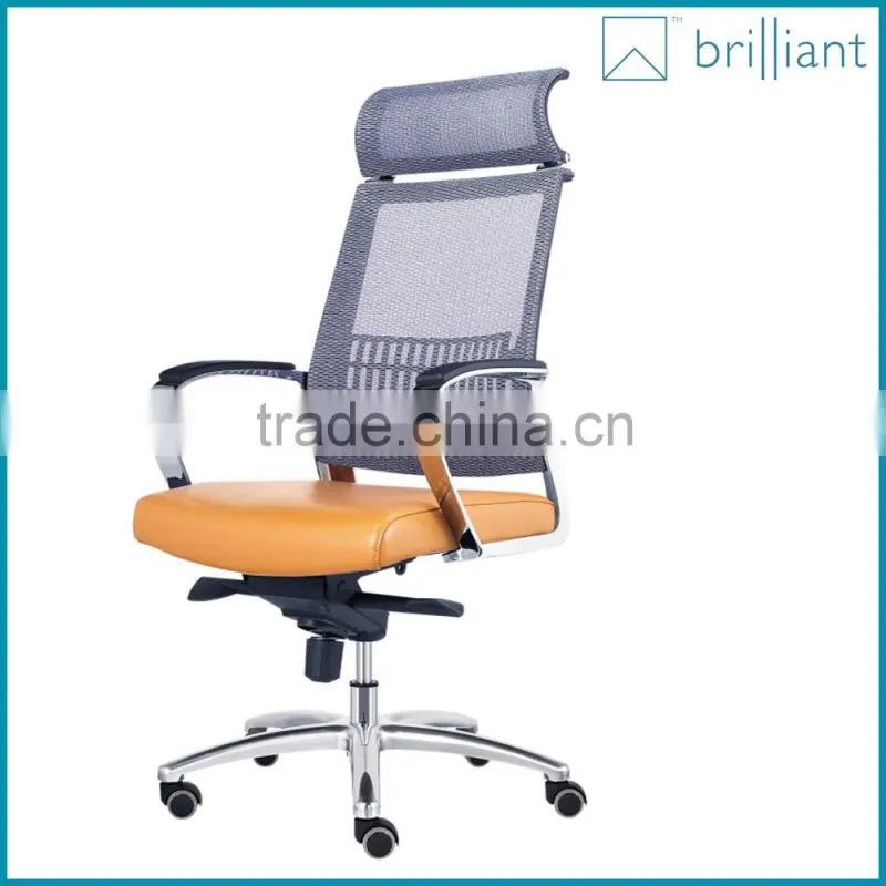893-1A Adjustable Ergonomic Mesh high backrest with leather seat Computer Office chair Task Chair Metal Base with headrest