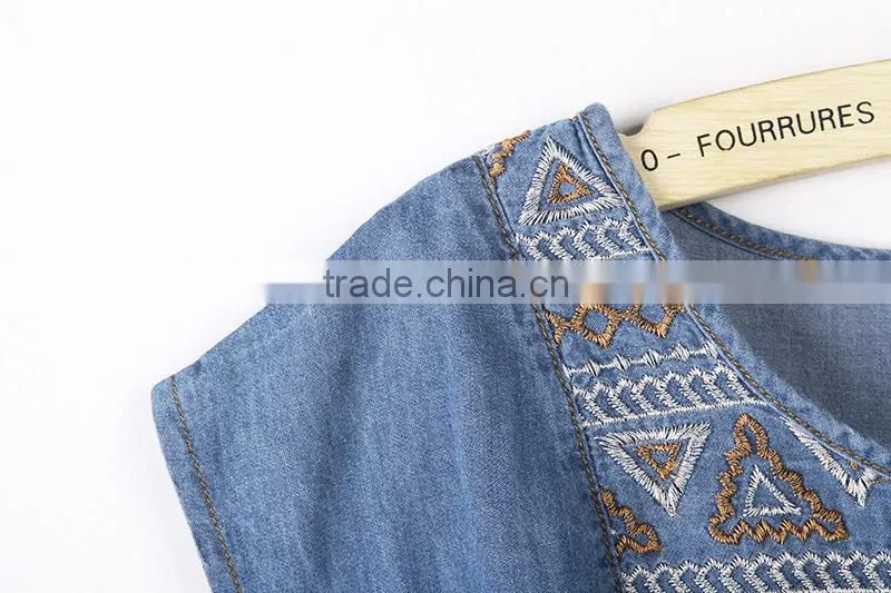 2015 fashion high quality Most Fashion short sleeve denim halter dress For Women ladies Europe Casual Dress women dresses