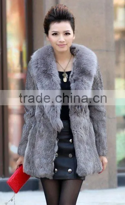 Long style fashionable rabbit fur coat