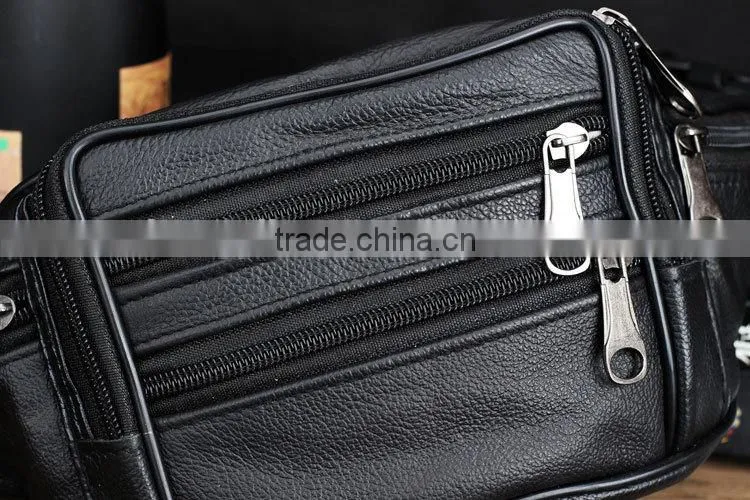 top grade black man pure leather fanny pack