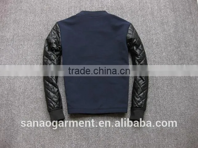 2015 casual men's splicing imitation leather sleeve baseball jacket