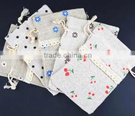 New design small flowers jute drawstrings bag china factory