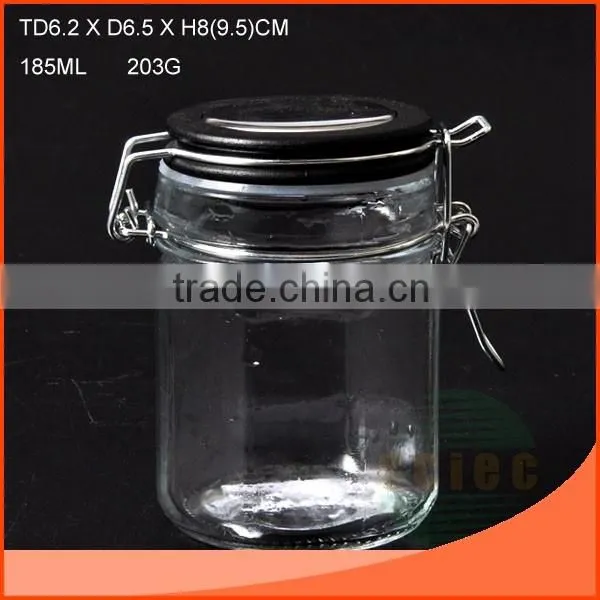 185ml glass jar with clip,silicone pad and lid