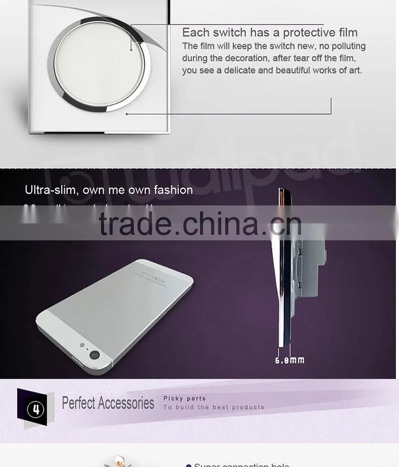 New Design Wallpad White Waterproof Acrylic Glass 110~250V EU UK Electrical Switch 1 gang 1 way Push Button Wall Light Switch