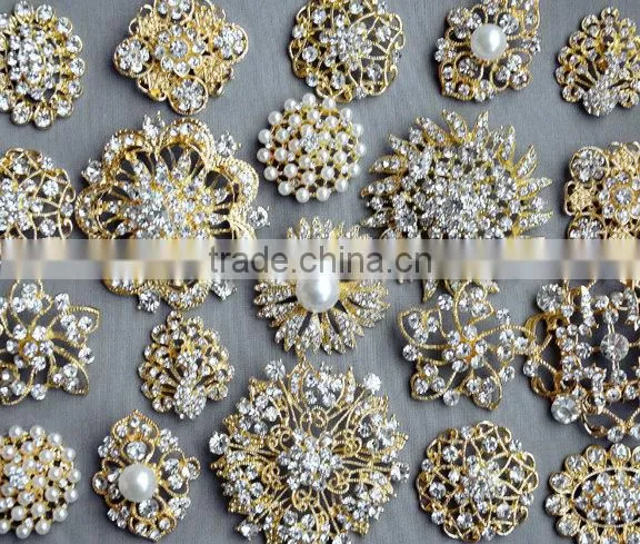 Rhinestone Button Brooch Embellishment Pearl Crystal Wedding Brooch Bouquet Cake Hair Comb Clip Large Assorted Decoration