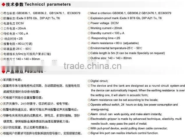 BJB02 explosion proof electrostatic grounding alarm